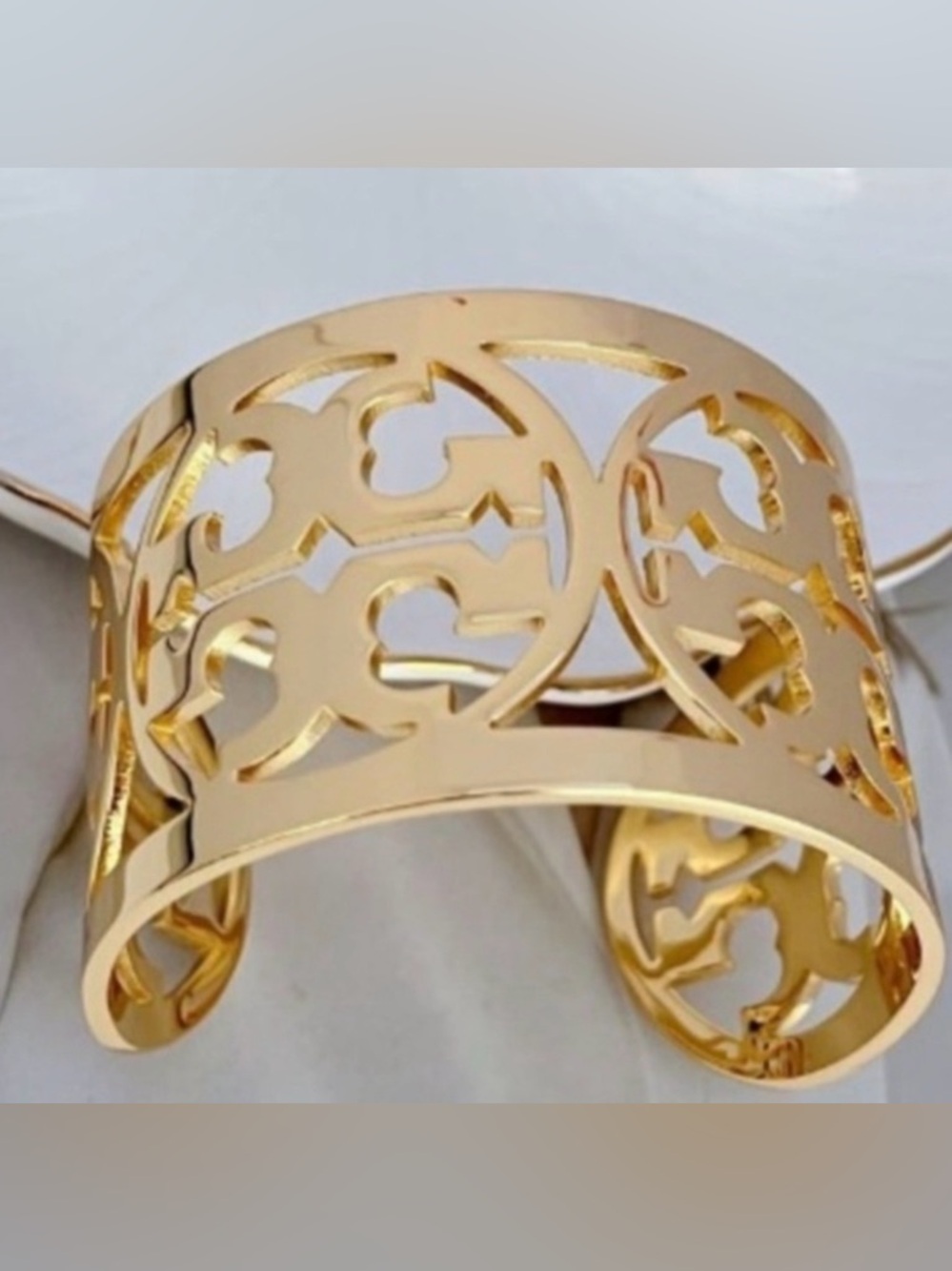 Tory Burch Authentic Gold Openwork Logo Cuff Bracelet New With Tag